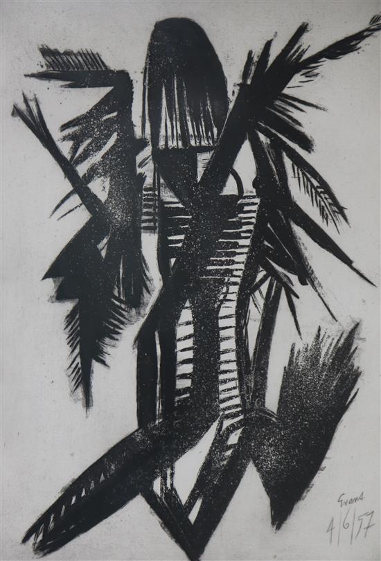 Evans, Abstract print, signed in pencil and dated 57, 13/50, 69 x 49cm